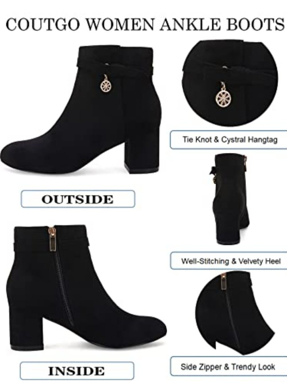 Women's Ankle Boots Chunky Block Low Heel Vintage Tie Knot Booties Shoes - Picture 4 of 4